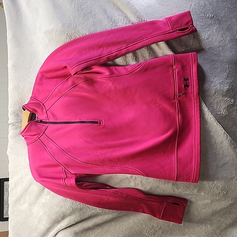 Bright pink Under Armour quarter zip semi-fitted jacket.